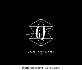 BJ initial handwriting logo geometric template vector