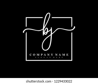 BJ Initial handwriting square minimalist logo vector