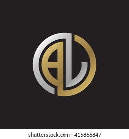 BJ initial letters linked circle elegant logo golden silver black background