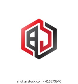 BJ initial letters loop linked hexagon logo black red