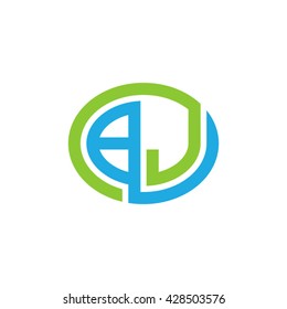 BJ initial letters looping linked ellipse logo blue green