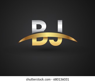 BJ initial logo company name colored gold and silver swoosh design. vector logo for business and company identity.