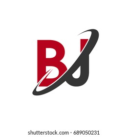 BJ initial logo company name colored red and black swoosh design, isolated on white background. vector logo for business and company identity.