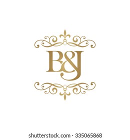 B&J Initial logo. Ornament ampersand monogram logo gold
