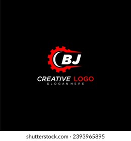 Monograma inicial de BJ para el logotipo del automóvil con el vector de diseño de imagen de la rueda de engranajes