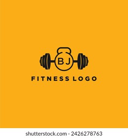 Monograma inicial de BJ para fitness o logo de gimnasio con diseño creativo de barra
