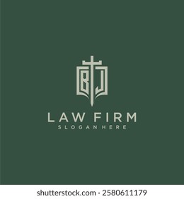 BJ initial monogram for law firm with sword and shield logo image