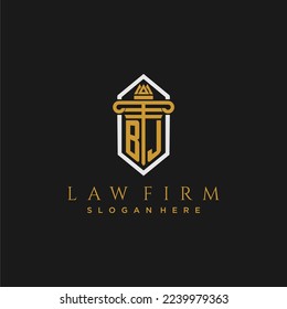 BJ initial monogram logo for lawfirm with pillar in creative polygon design