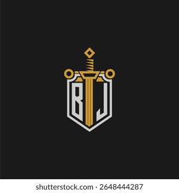 Monograma inicial BJ para imagem de escudo e espada
