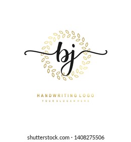 BJ initial signature logo. handwriting logo template vector,