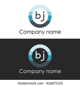 BJ letter a circle shape icon logo white blue