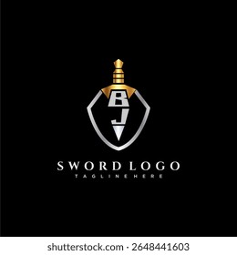 BJ letter luxury monogram for shield and sword style image