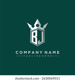 BJ letter monogram initial logo for shield and crown design