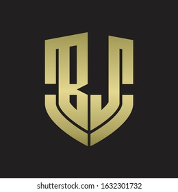 BJ Logo monogram with emblem shield shape design isolated gold colors on black background