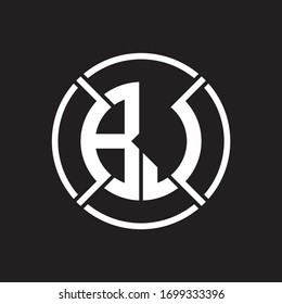 BJ Logo monogram with four part circle slash rounded design template