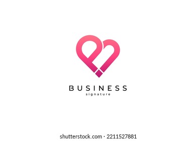 BJ logo Monogram heart shape with simple pink gradient