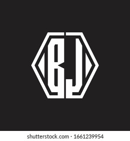 Monograma BJ con plantilla de diseño redondeado de línea hexagonal
