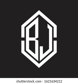 BJ Logo monogram with hexagon shape and outline slice style with black and white