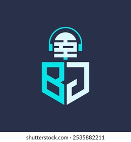 Diseño de logotipos de micrófono BJ para audio, música y marca de podcast - Ilustración vectorial de Profesional de logotipos de letras BJ para industrias creativas