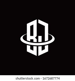 BJ monogram logo in a hexagon style and surrounded by a ring