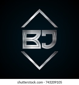 BJ Monogram, Metal Logo, Silver Logo