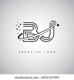 BJ Orbit Monogram Logo - Futuristic Minimal Letter mark with Circular Line Art, Tech-Inspired Dots e Space Motion Concept for Modern Branding Identity