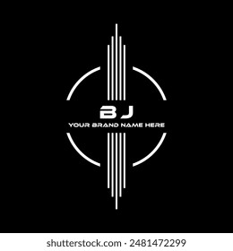 Diseño de logotipo moderno de tres letras BJ sobre fondo de color negro
