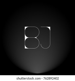 BJ White thin minimalist LOGO Design with Highlight on Black Background.