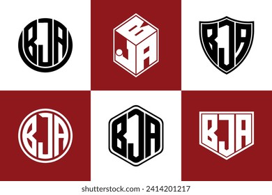 BJA initial letter geometric shape icon logo design vector. monogram, lettermark, circle, polygon, shield, symbol, emblem, elegant, abstract, wordmark, sign, art, typography, icon, geometric, shape
