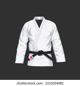 BJJ Gi with black belt vector illustration in flat style. Brazilian Jiu-Jitsu white kimono. Isolated. on black background. - Shutterstock ID 2151054081