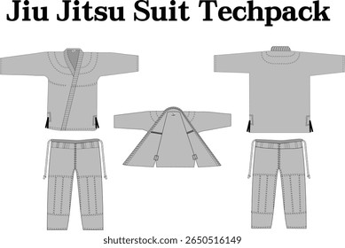 bjj gi jiu jitsu karate suit uniform techpack flat clothes apparel line art vector sketch mockup