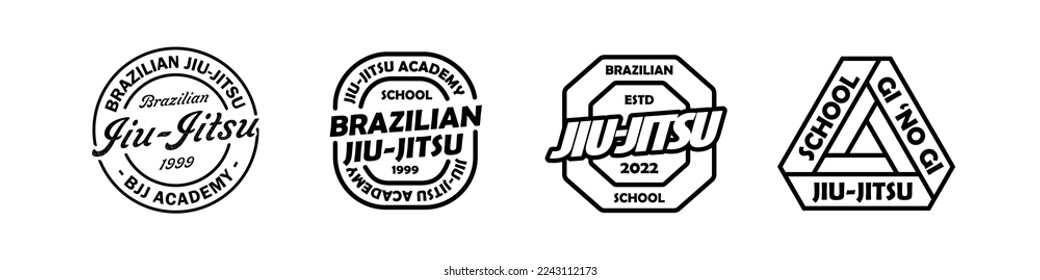 logotipo de bjj. Banda brasileña jiu jitsu. Conjunto de emblemas Jiu-jitsu. Ilustración vectorial.