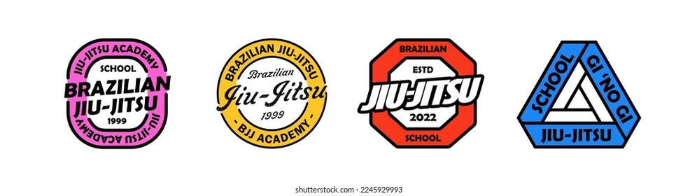 Bjj logo. Jiu jitsu badge. Brazilian Jiu-jitsu emblem set. Vector illustration.