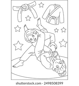 Página del libro para colorear de artes marciales de BJJ para niños o adultos adultos adultos creativos para colorear actividad de relajación consciente