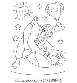 Página del libro para colorear de artes marciales de BJJ para niños o adultos adultos adultos creativos para colorear actividad de relajación consciente