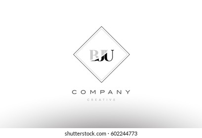 bju b j u retro vintage simple rhombus three 3 letter combination black white alphabet company logo line design vector icon template 