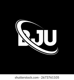 Logotipo de BJU. Carta de BJU. Diseño de logotipo de la letra de BJU. Logotipo de BJ U enlazado con el círculo y el logotipo del monograma en mayúsculas. Tipografía BJU para tecnología, negocio y marca inmobiliaria.