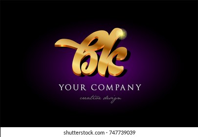 bk  b k alphabet combination letter logo in gold golden 3d metal beautiful typography suitable for banner brochure design