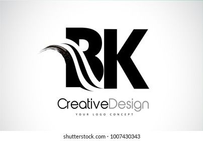 BK B K Creative Modern Black Letters Logo Design with Brush Swoosh