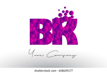 BK B K Dots Letter Logo with Purple Pink Magenta Bubbles Texture Vector.