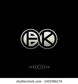 BK B K  initial letter linked circle capital monogram logo modern template silver color edition