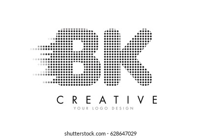 BK B K Letter Logo Design with Black Dots and Bubble Trails.
