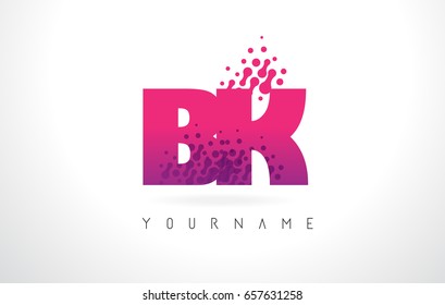 BK B K Letter Logo with Pink Letters and Purple Color Particles Dots Design.