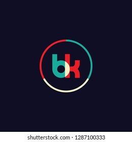 BK B K logo design with colorful circle frame. Modern logo template with bright color concept. vector illustration