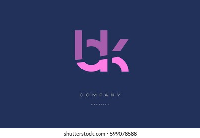 bk b k  pink blue pastel modern abstract alphabet company logo design vector icon template 
