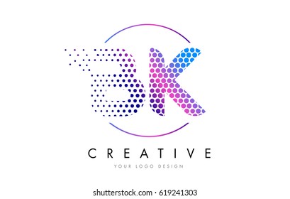 BK B K Pink Magenta Dotted Bubble Letter Logo Design. Dots Lettering Vector Illustration