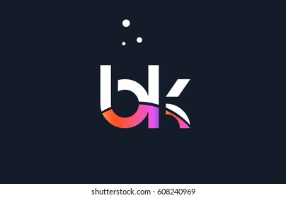 bk b k  pink modern creative purple alphabet white blue gradient company letter logo design vector icon template