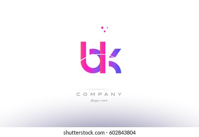 bk b k  pink purple modern creative gradient alphabet company logo design vector icon template