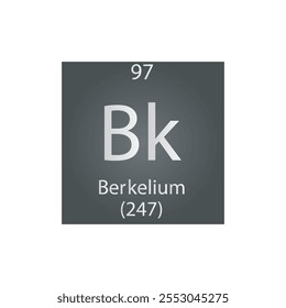 Bk Berkelium Actinoid Chemical Element Tabla Periódica. Ilustración vectorial cuadrada plana simple, icono de estilo limpio simple con masa molar y número atómico para laboratorio, ciencia o clase de química.