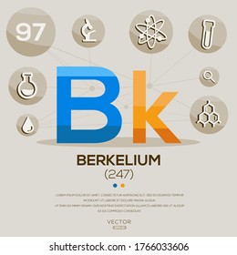 BK (Berkelium)The periodic table element,letters and icons,Vector illustration.